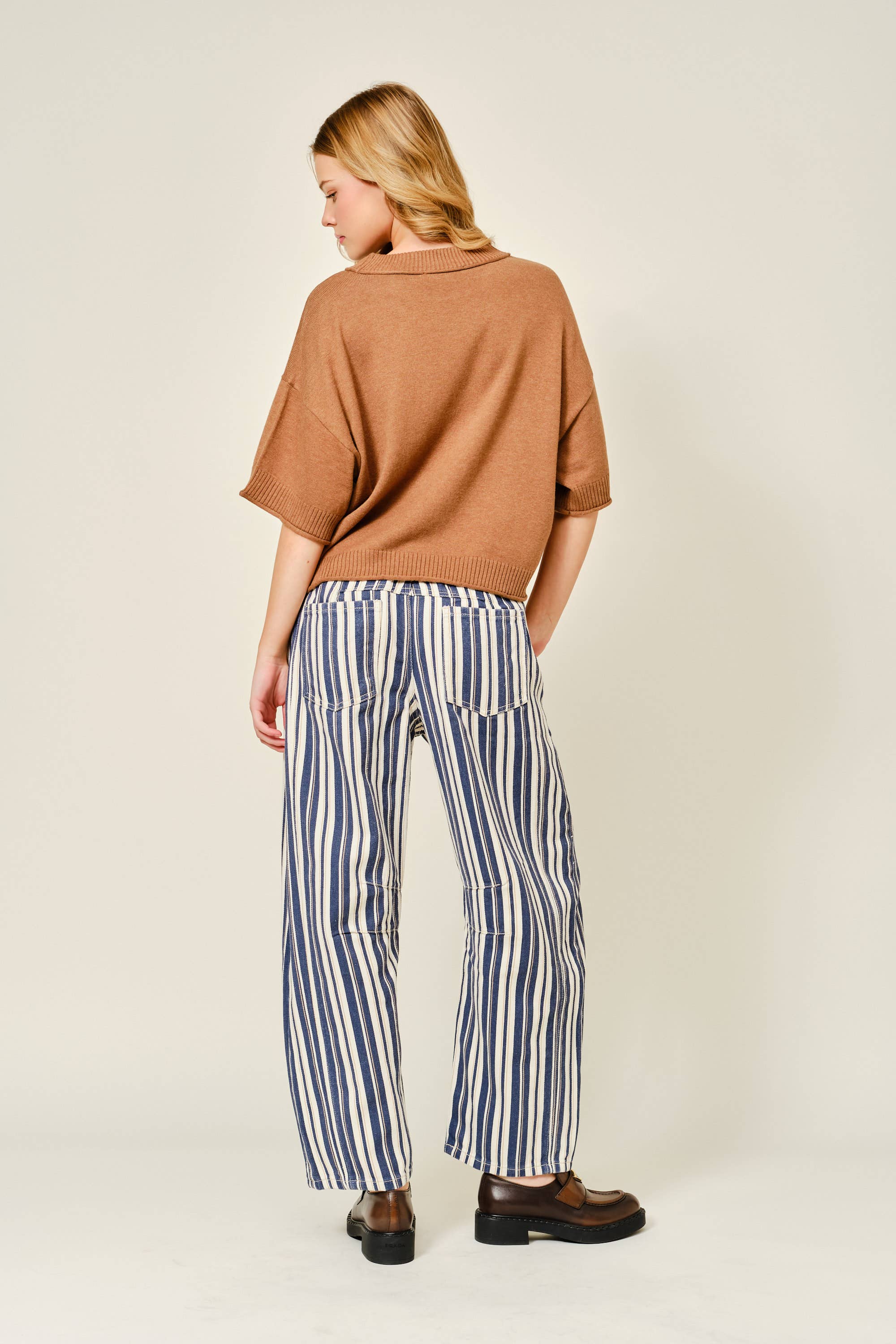 Striped Cotton Barrel Pants