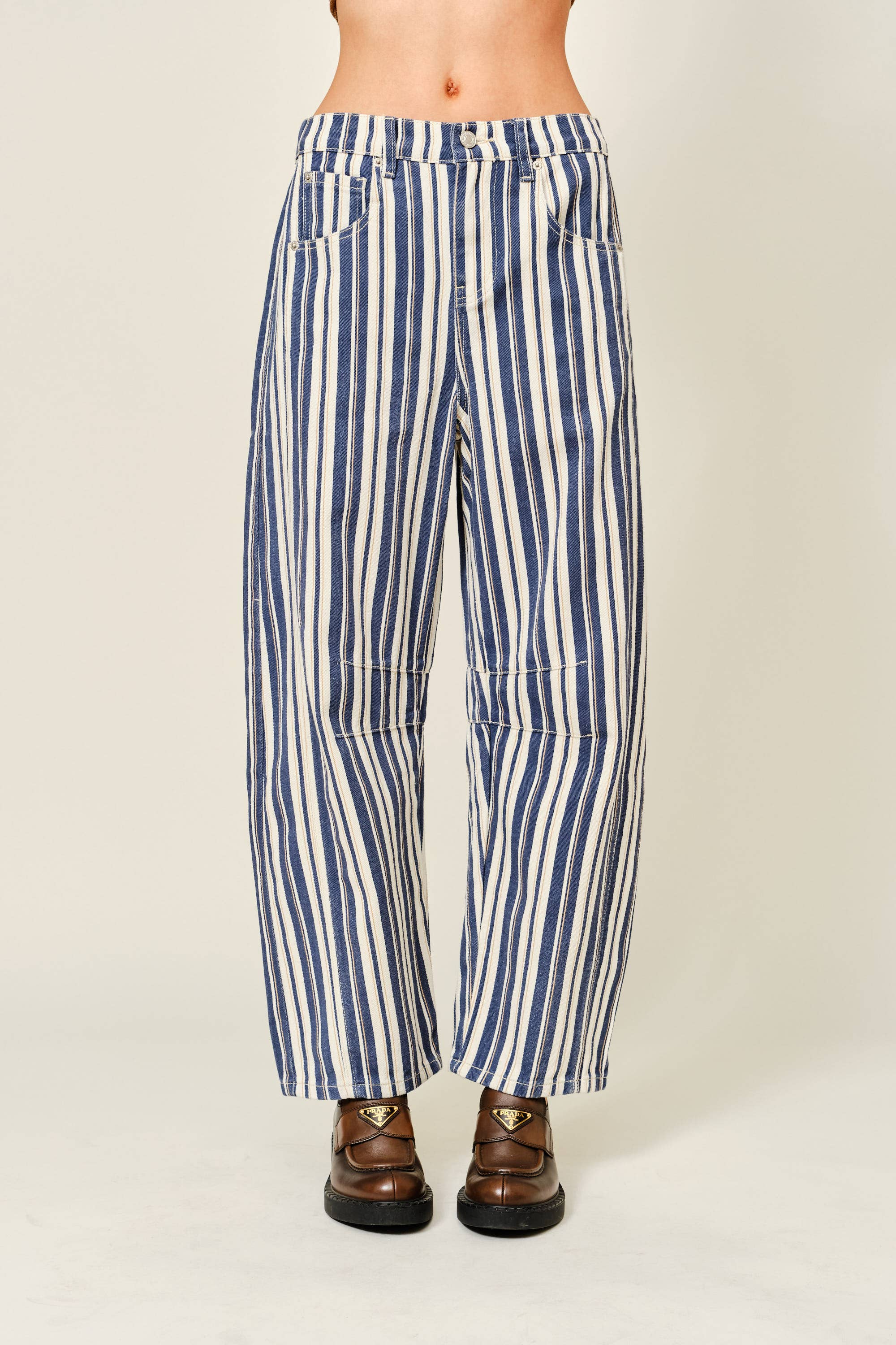 Striped Cotton Barrel Pants