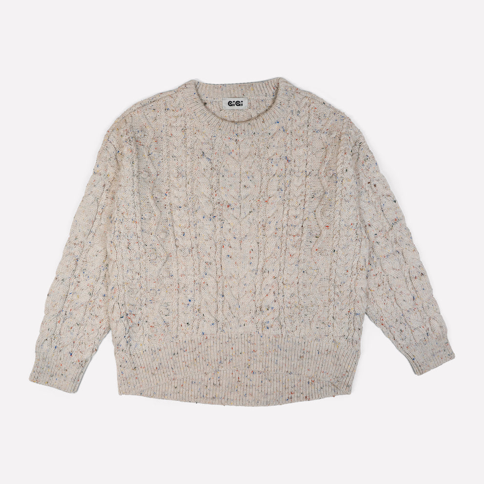 Oversized Cable Sweater in Natural Speckle