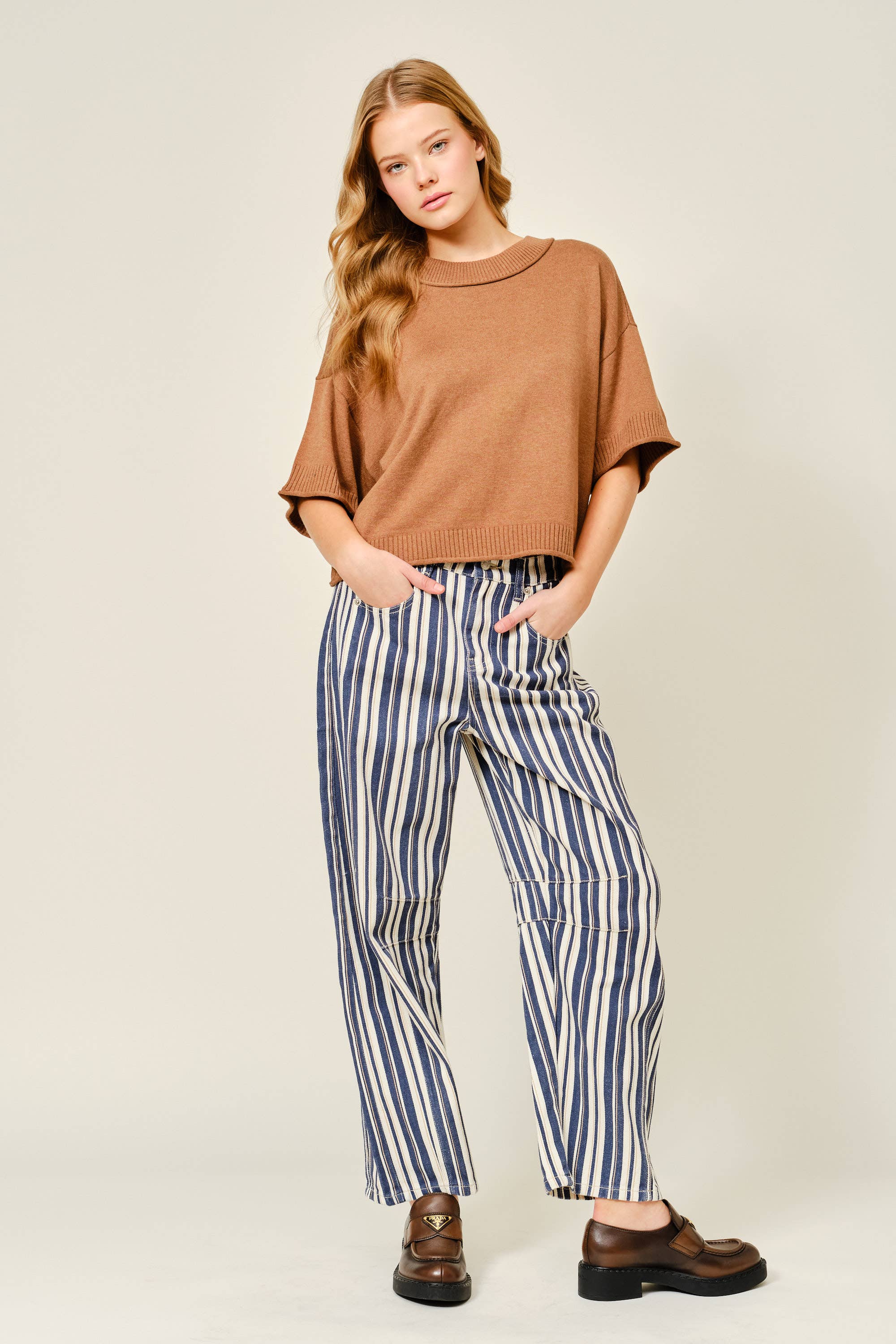 Striped Cotton Barrel Pants