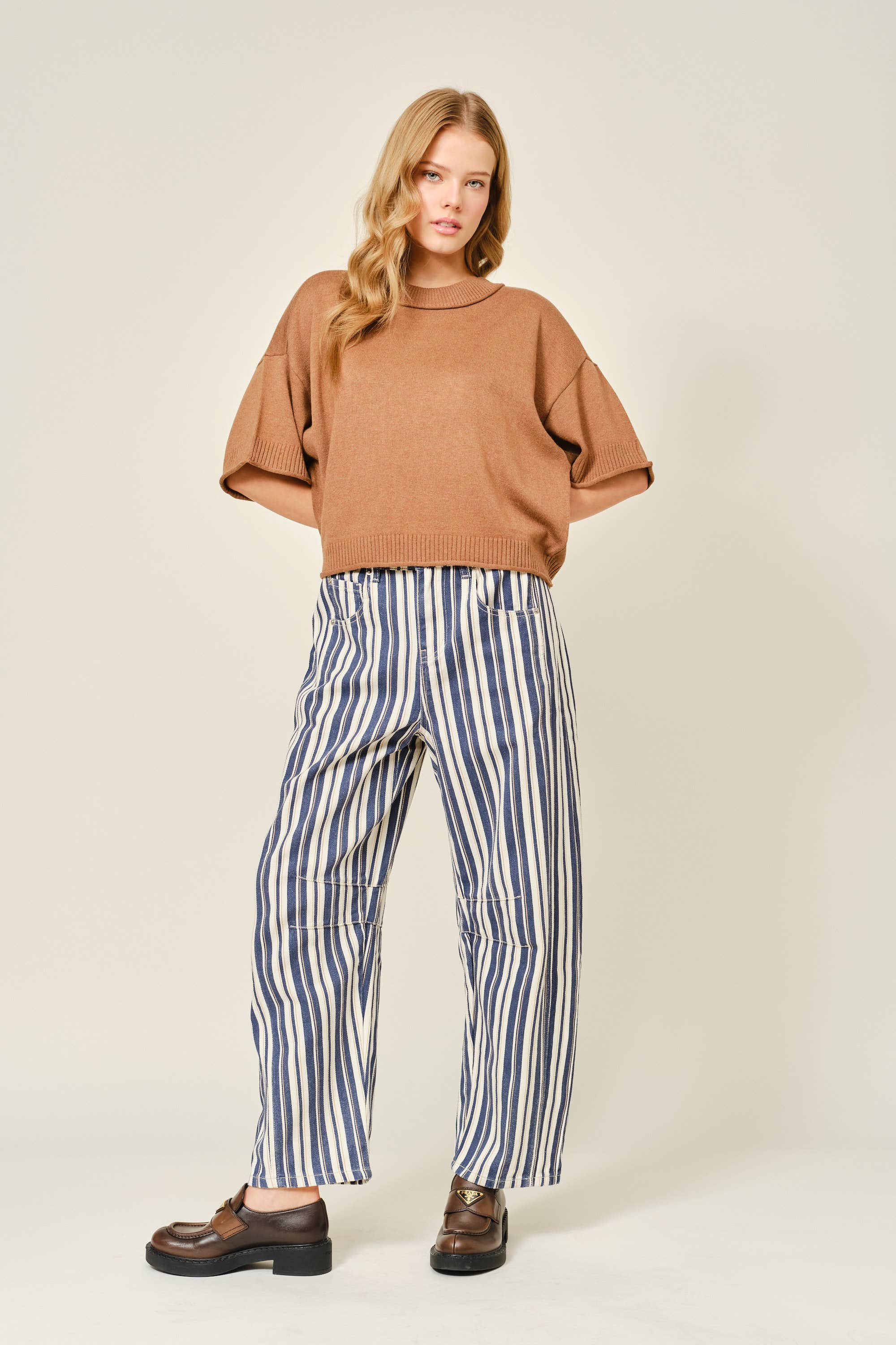 Striped Cotton Barrel Pants