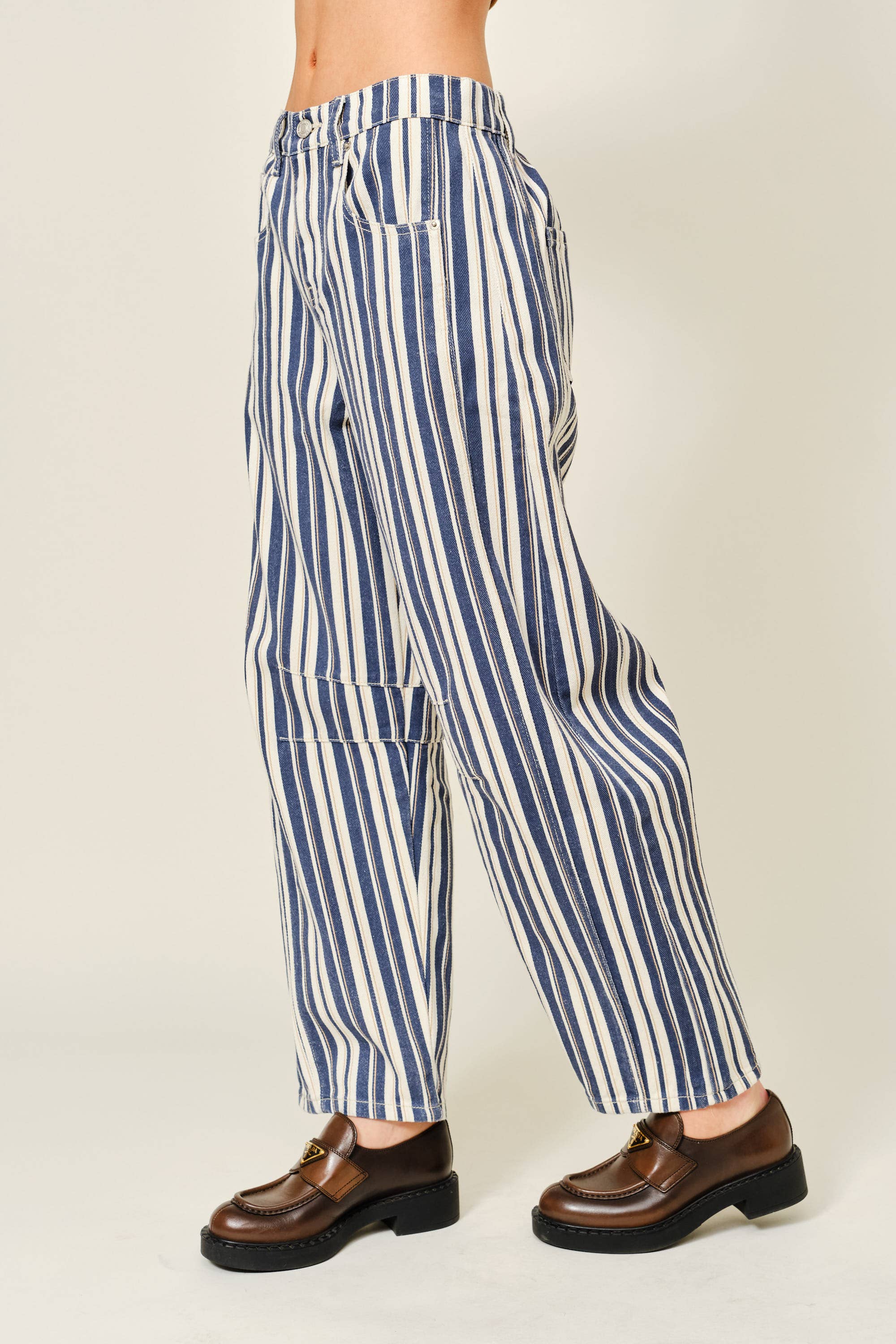 Striped Cotton Barrel Pants