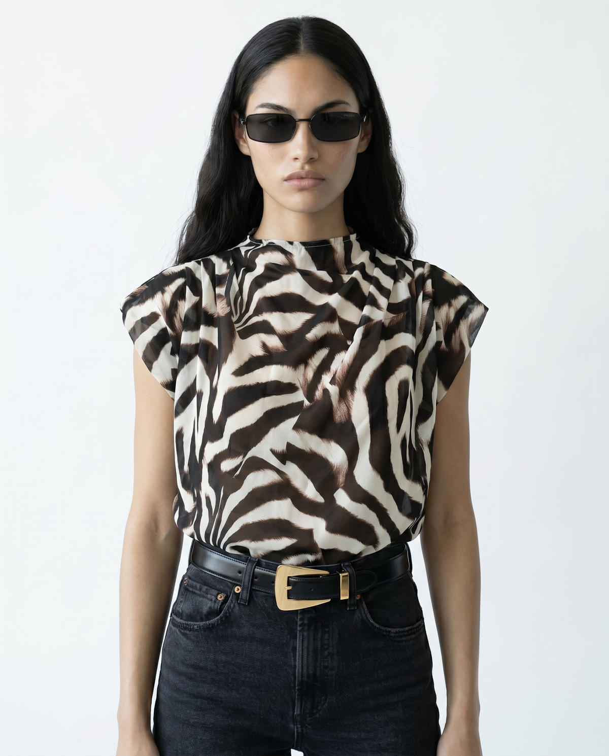 Pleated Mock Neck Blouse