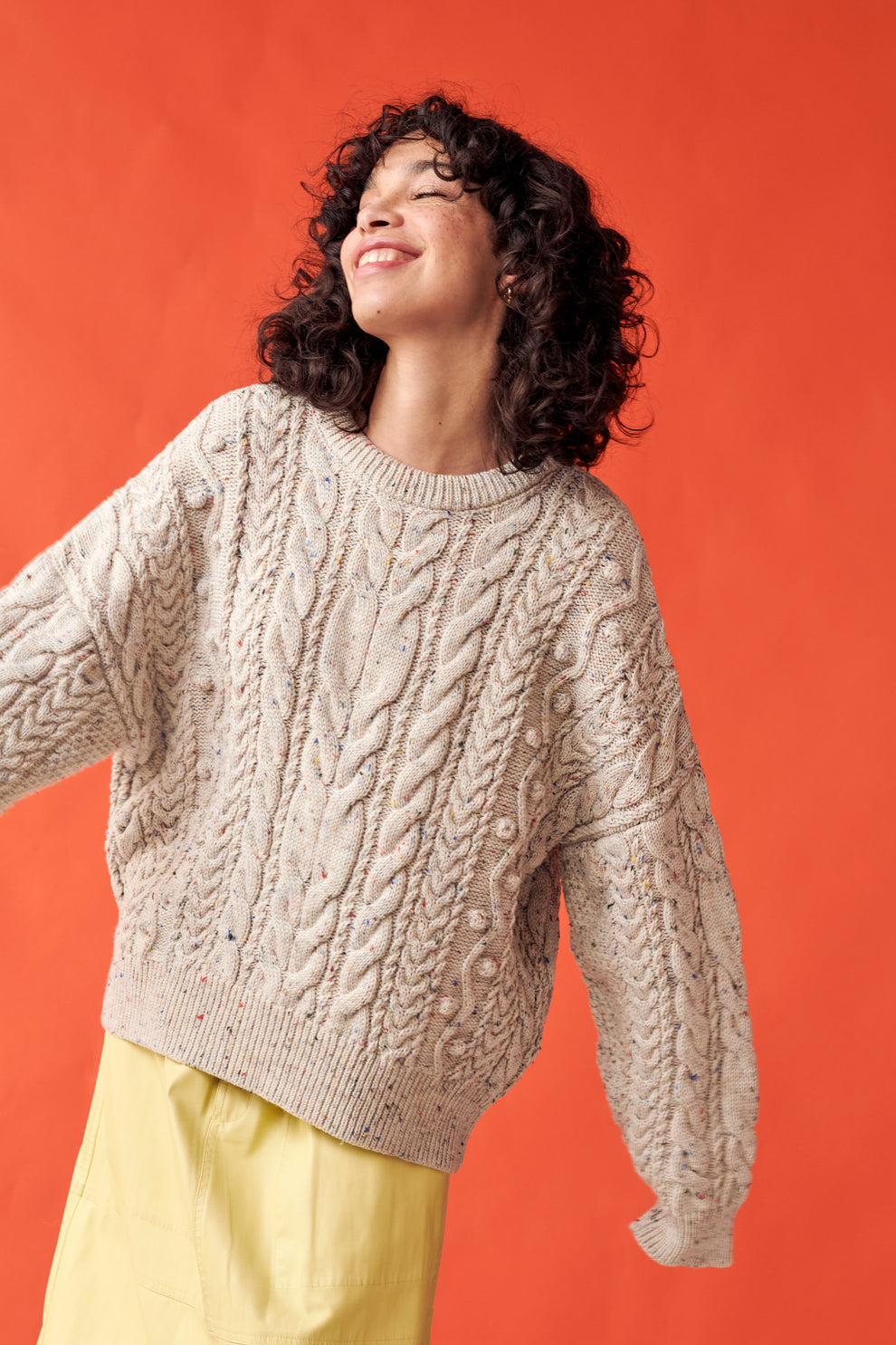 Oversized Cable Sweater in Natural Speckle