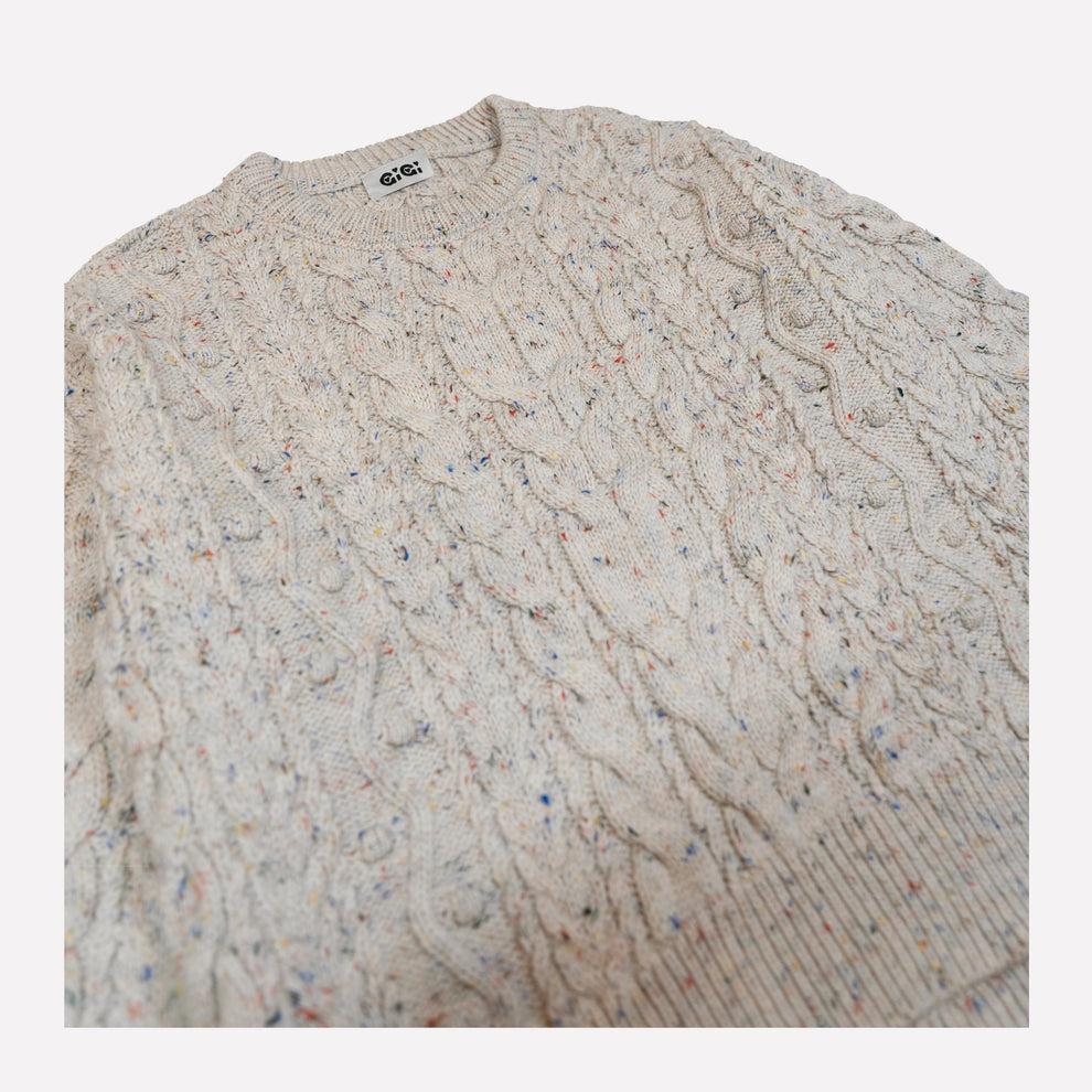 Oversized Cable Sweater in Natural Speckle