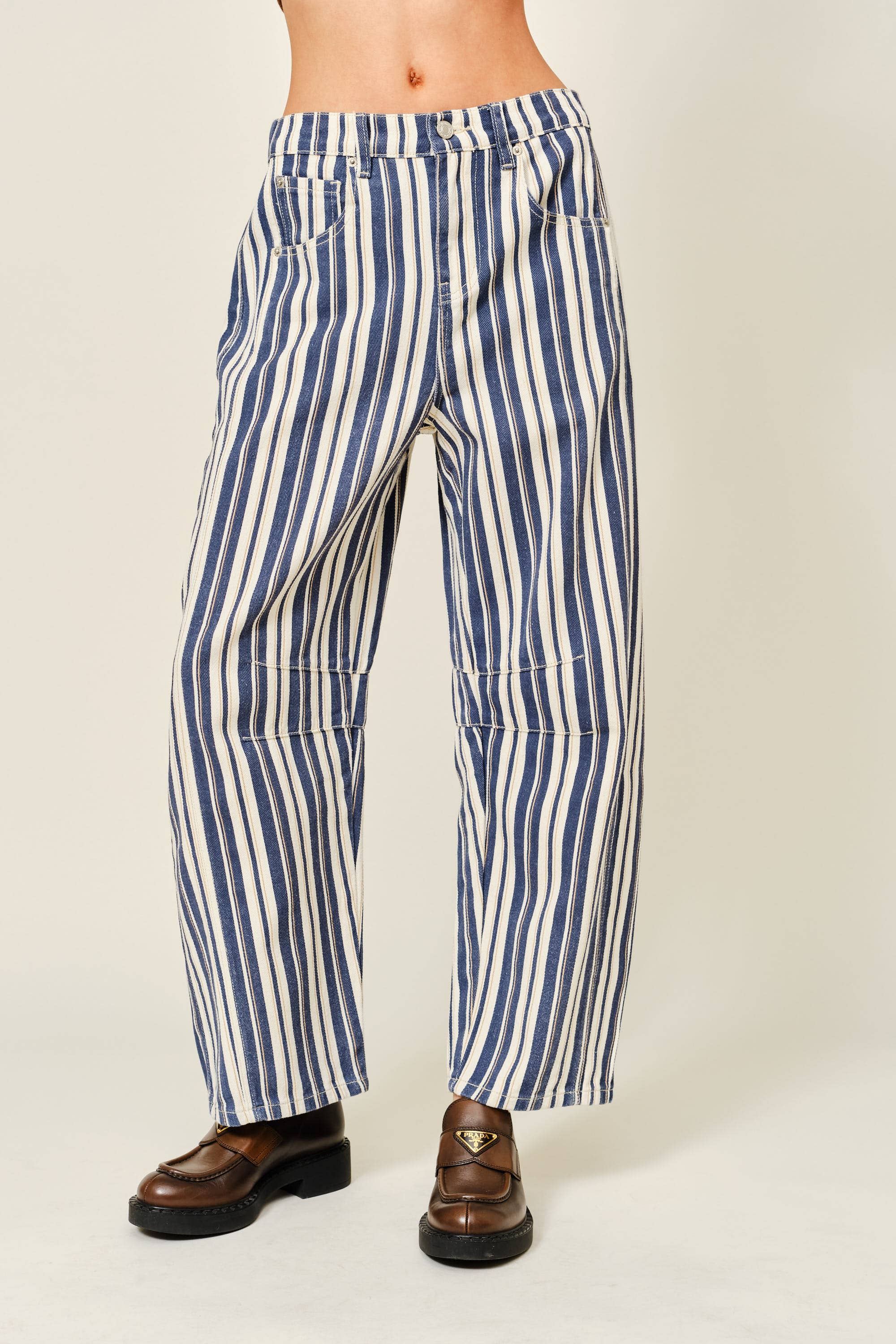 Striped Cotton Barrel Pants