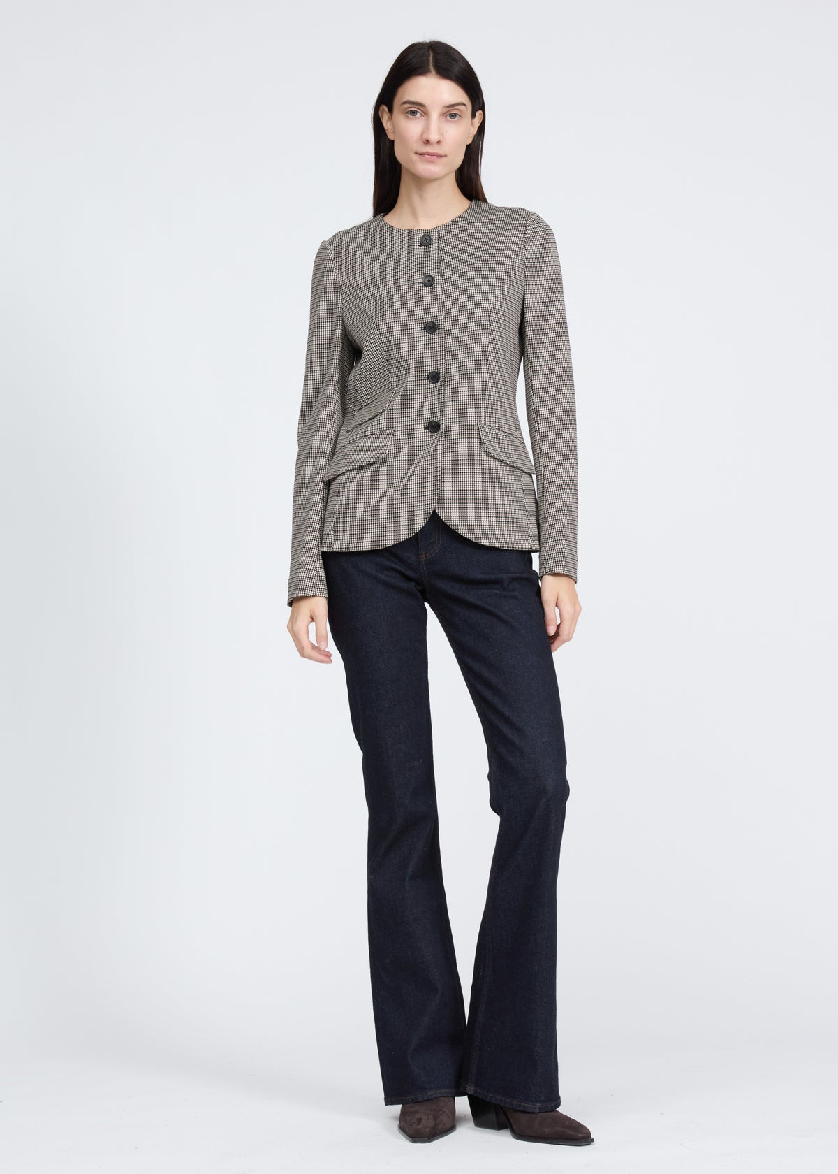 Collarless Jacquard Blazer